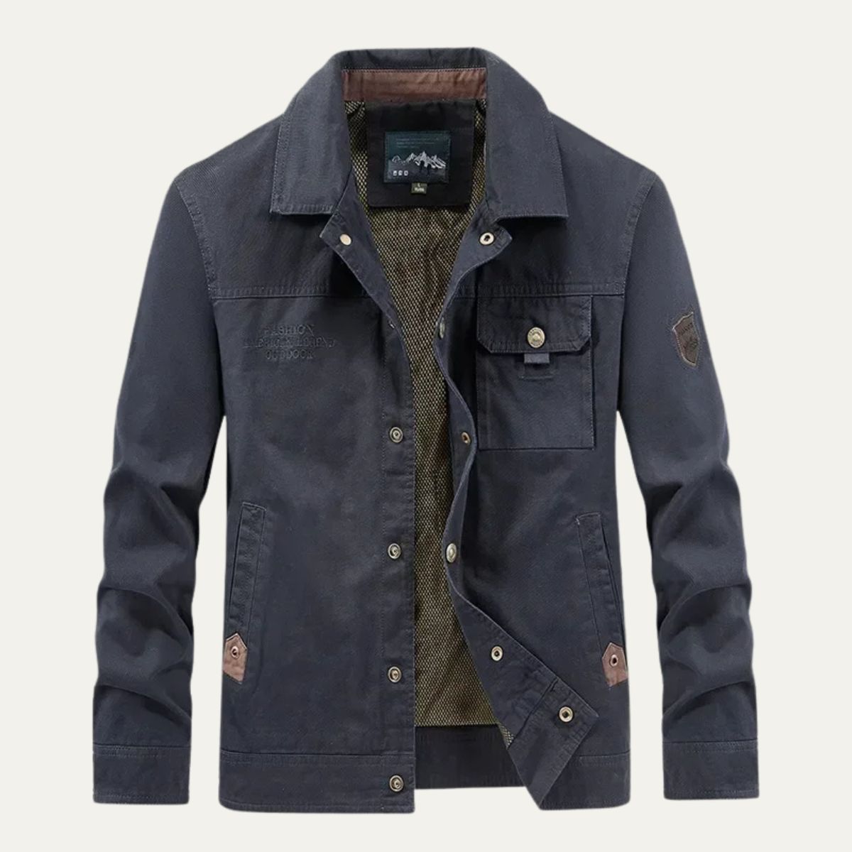 Men's Utility Jacket Beige Multi Pocket Casual