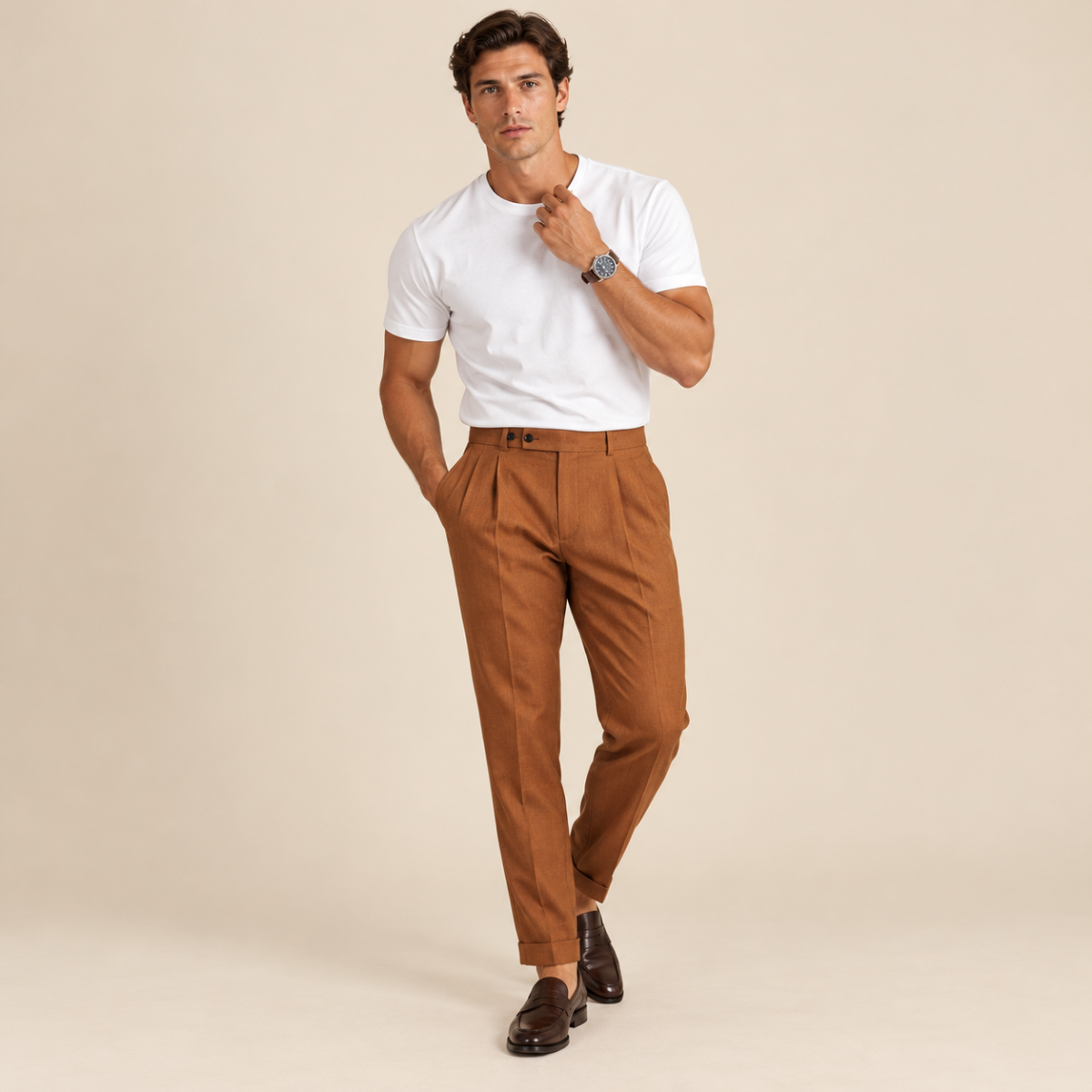 The Brianza Men’s Vintage High Waist Linen Dress Pants
