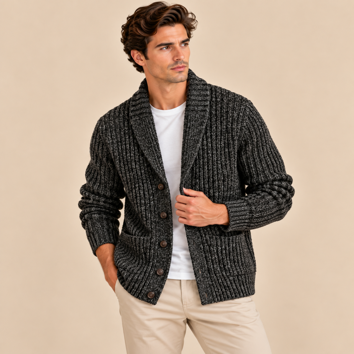 The Montpellier Men’s Chunky Knit Shawl Collar Cardigan