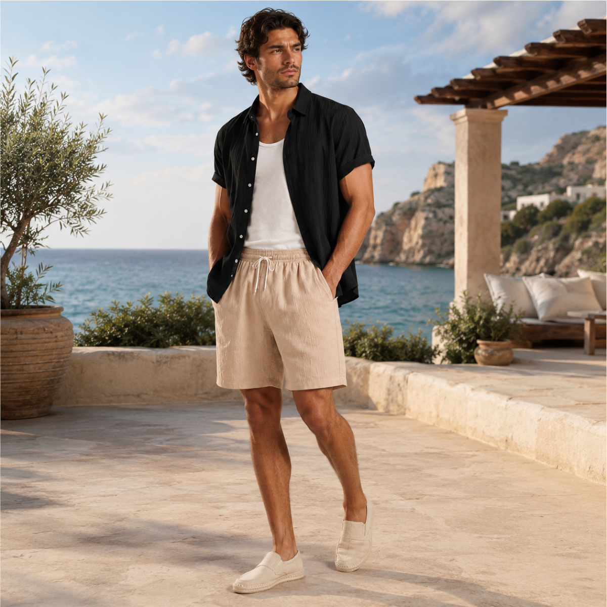 The Pinefield Men’s Summer Co Ord Set – Button Up Shirt & Drawstring Shorts