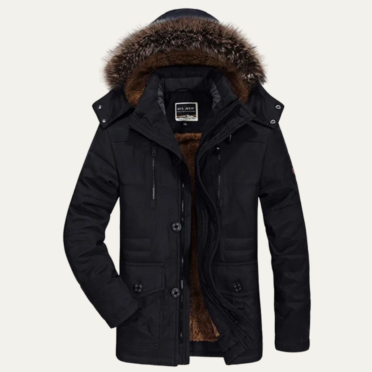 The Olbia Men's Warm Hooded Fur Jacket with Multti Pockets
