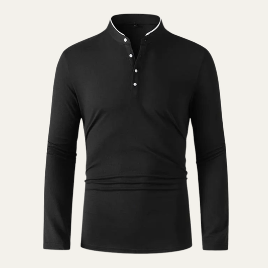 The Silverhill Men’s Stand Collar Solid Color Button Placket  T Shirt