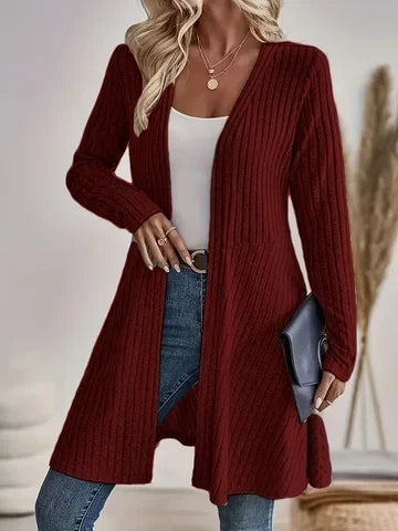 Women's Casual Ribbed V Neck Long Cardigan