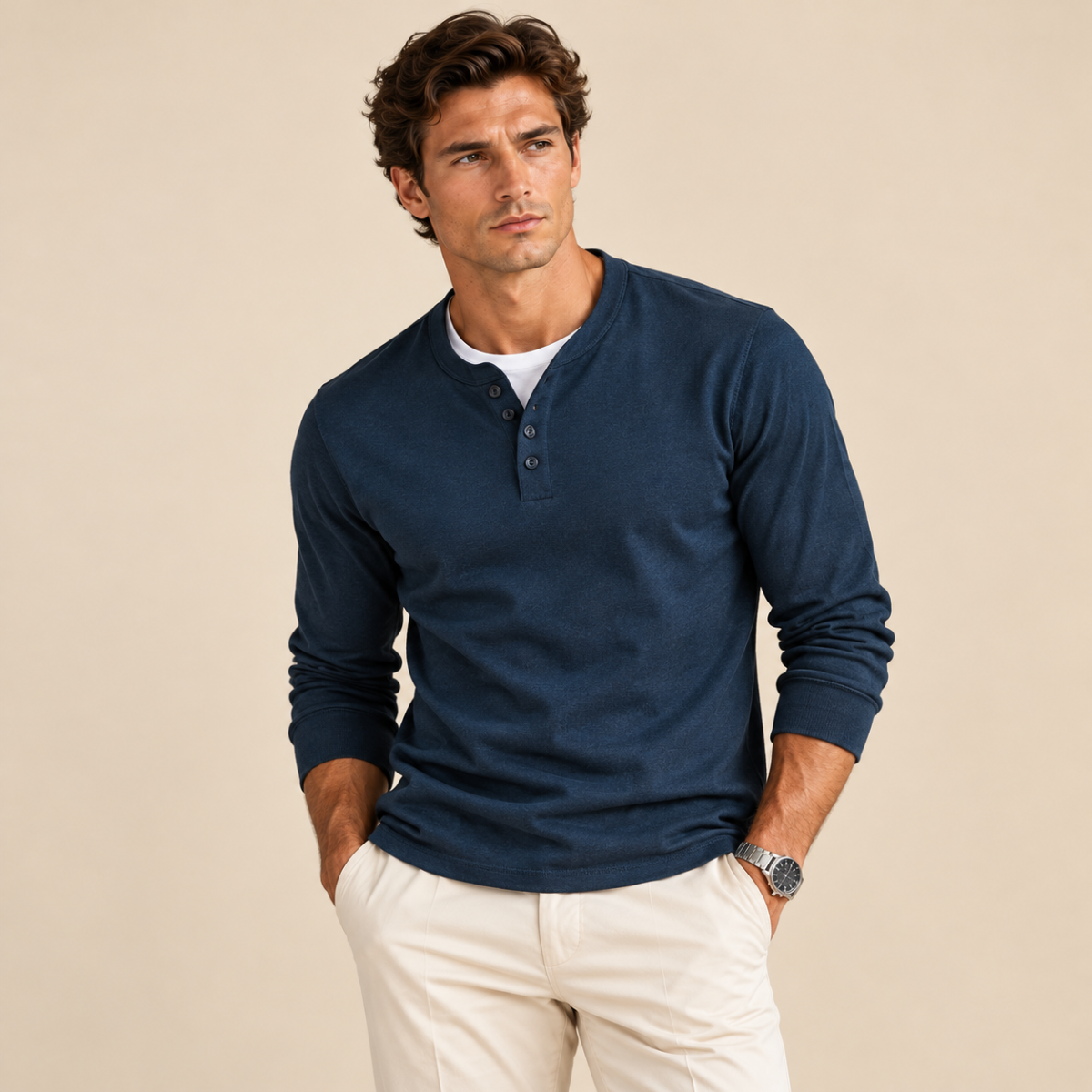The Venice Men's Casual Button Neck Cotton Tee