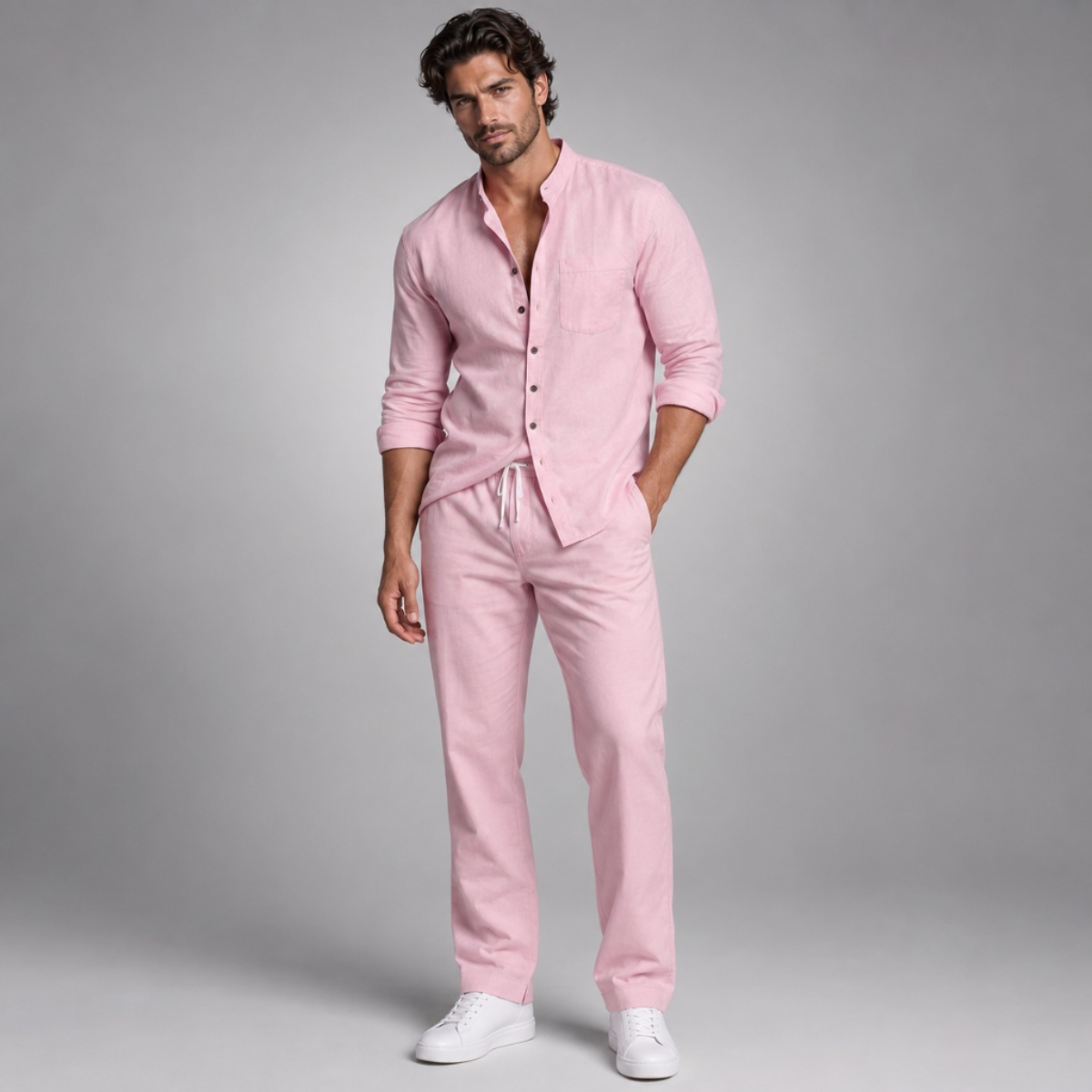 The Pineview Men’s Cotton Linen Two Piece Shirt Set
