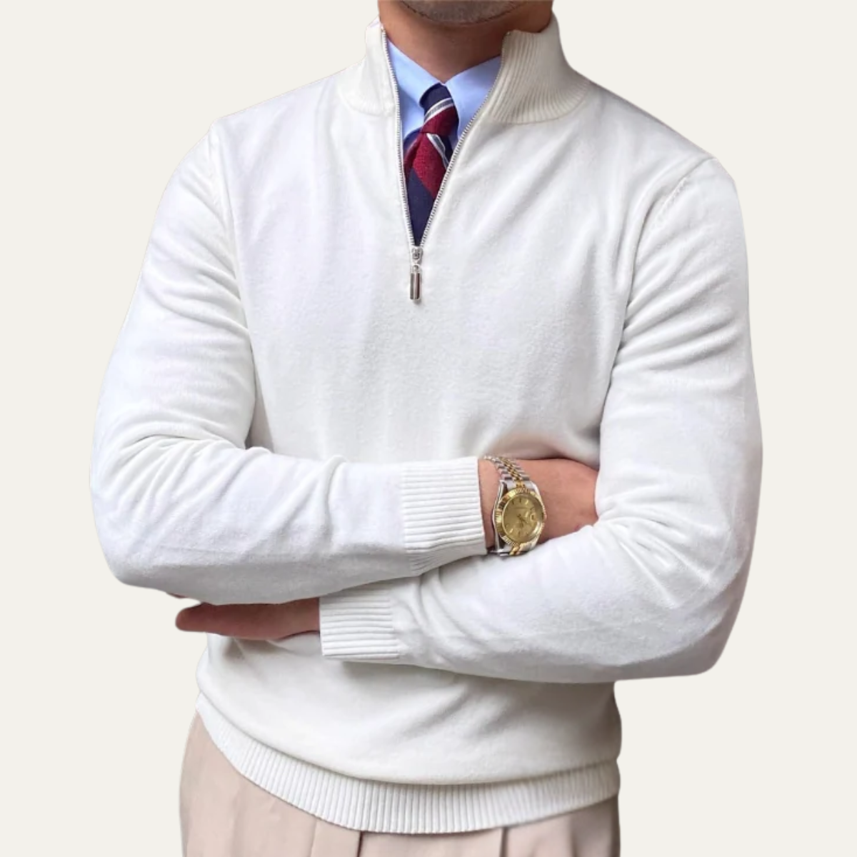 The Brookline Ridge Men's Classic Mock Neck Half Zip Cashmere Sweater