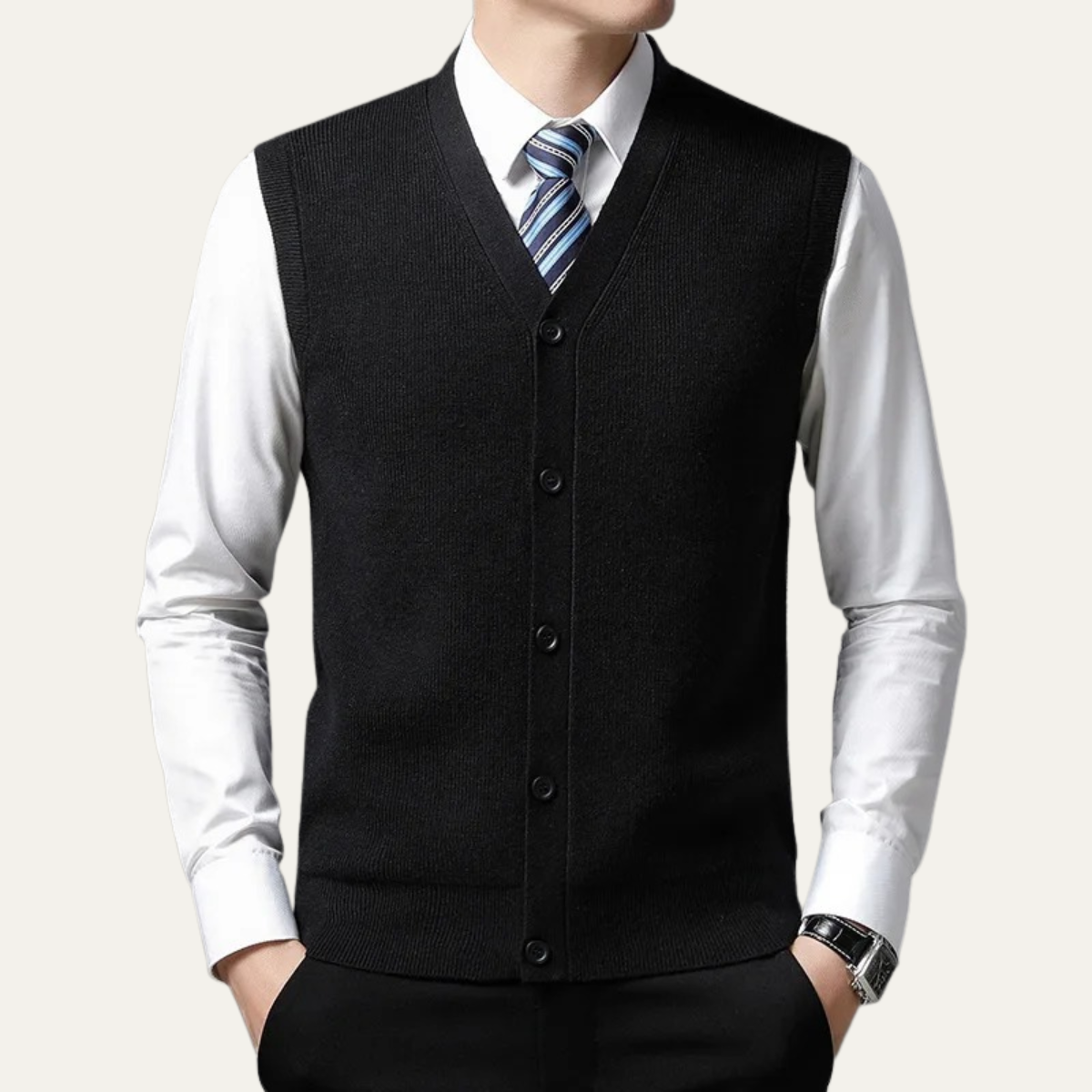 Men's Sweater Vest Blue Button Up V Neck