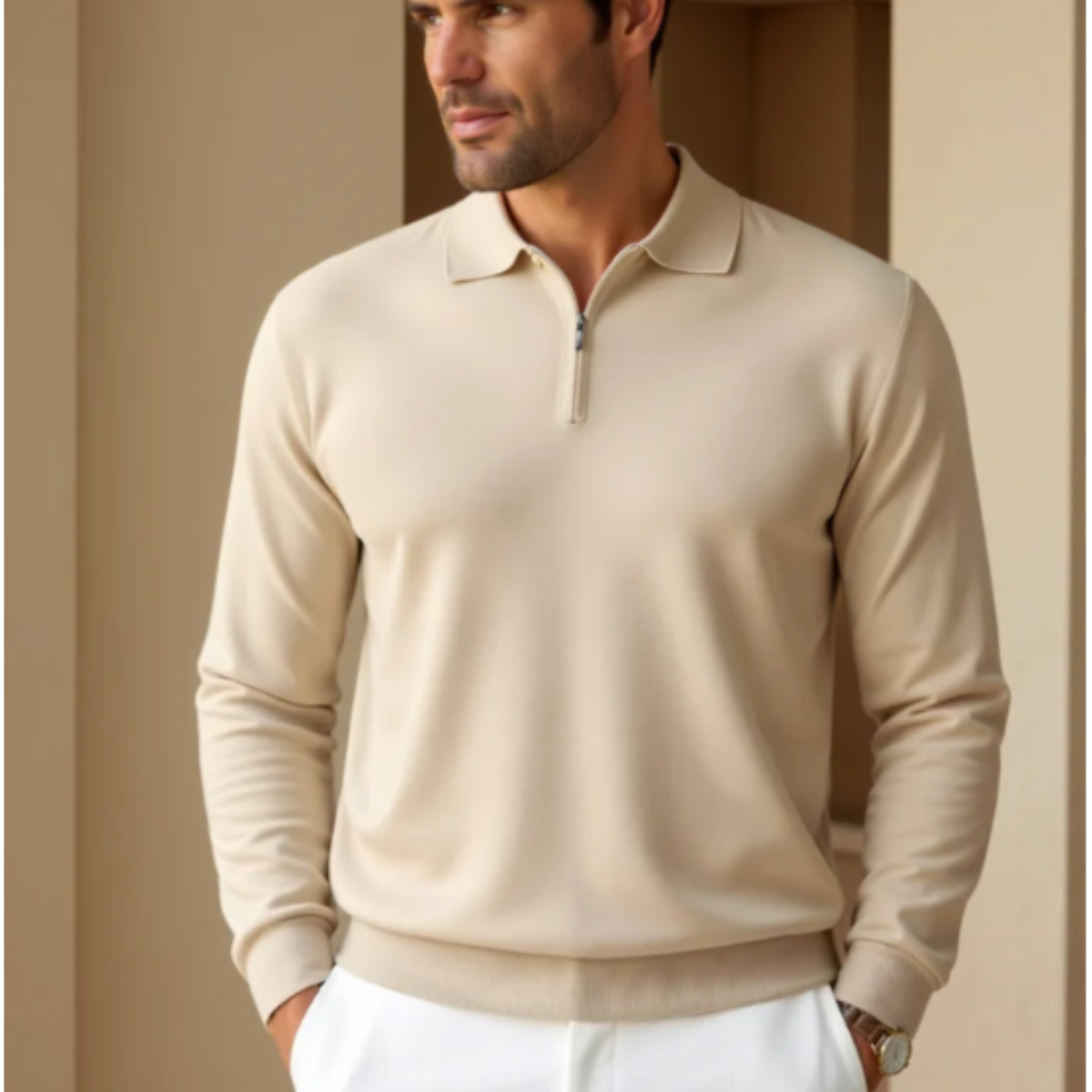 The Whitmore Men’s Modern Quarter Zip Knit Polo Sweater