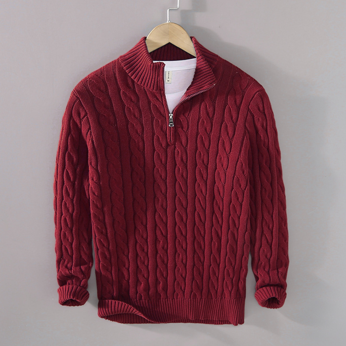 The Woodhall Men’s Premium Knit Cable Pattern Quarter Zip Sweater