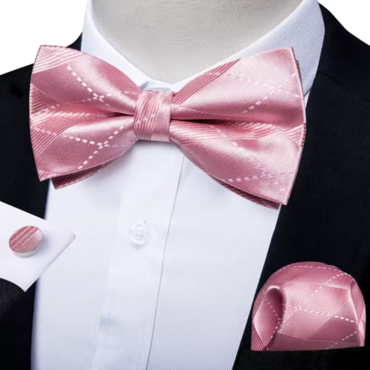 The Ashbury Men’s Bow Tie with Pocket Square & Cufflinks Set – Pink