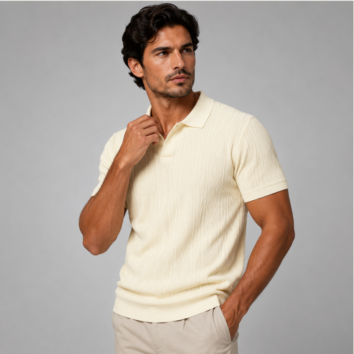 The Ridgebrook Men’s Textured Button Up Casual Polo Shirt