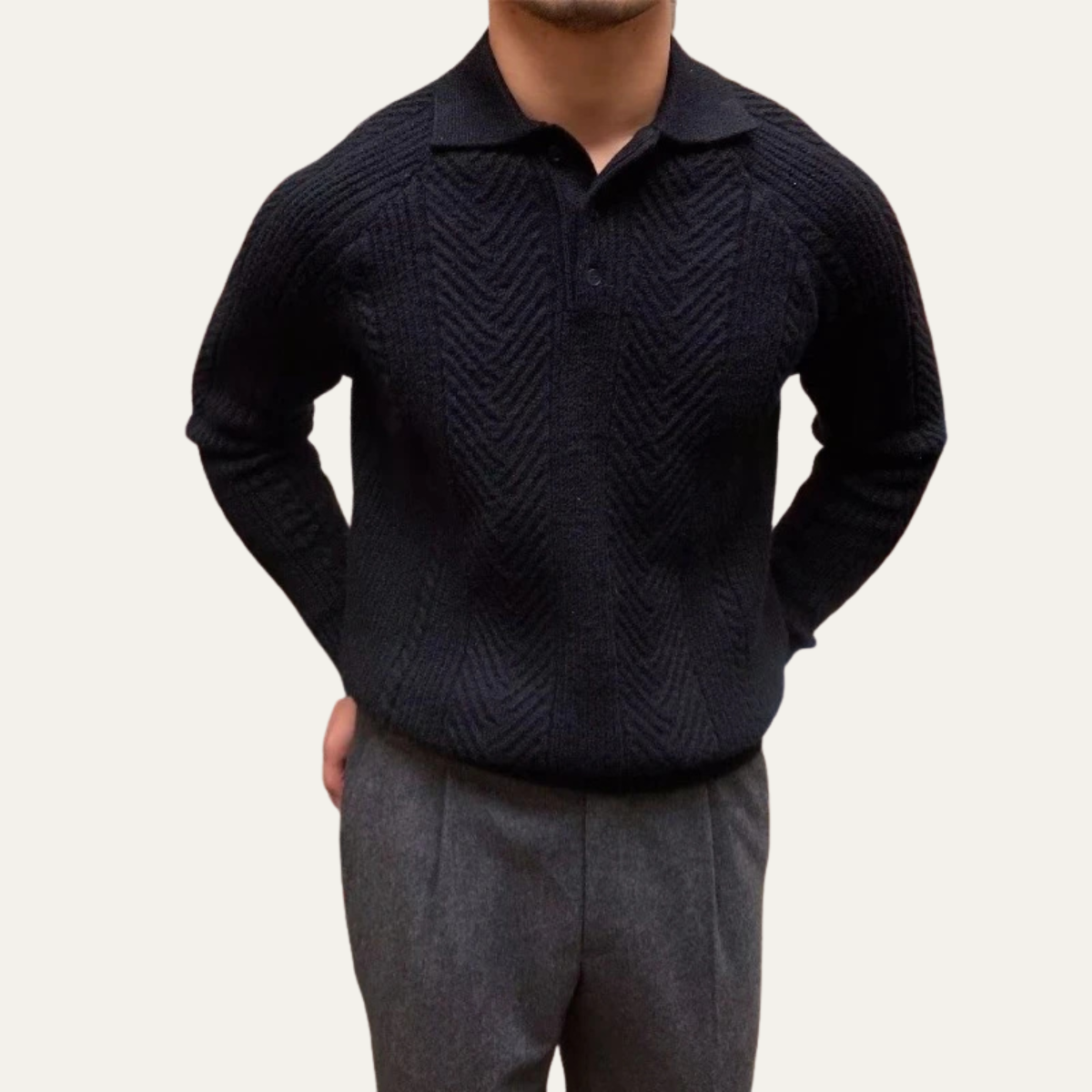 The Cortina Men's Textured Knitted Turn Down Collar Sweater