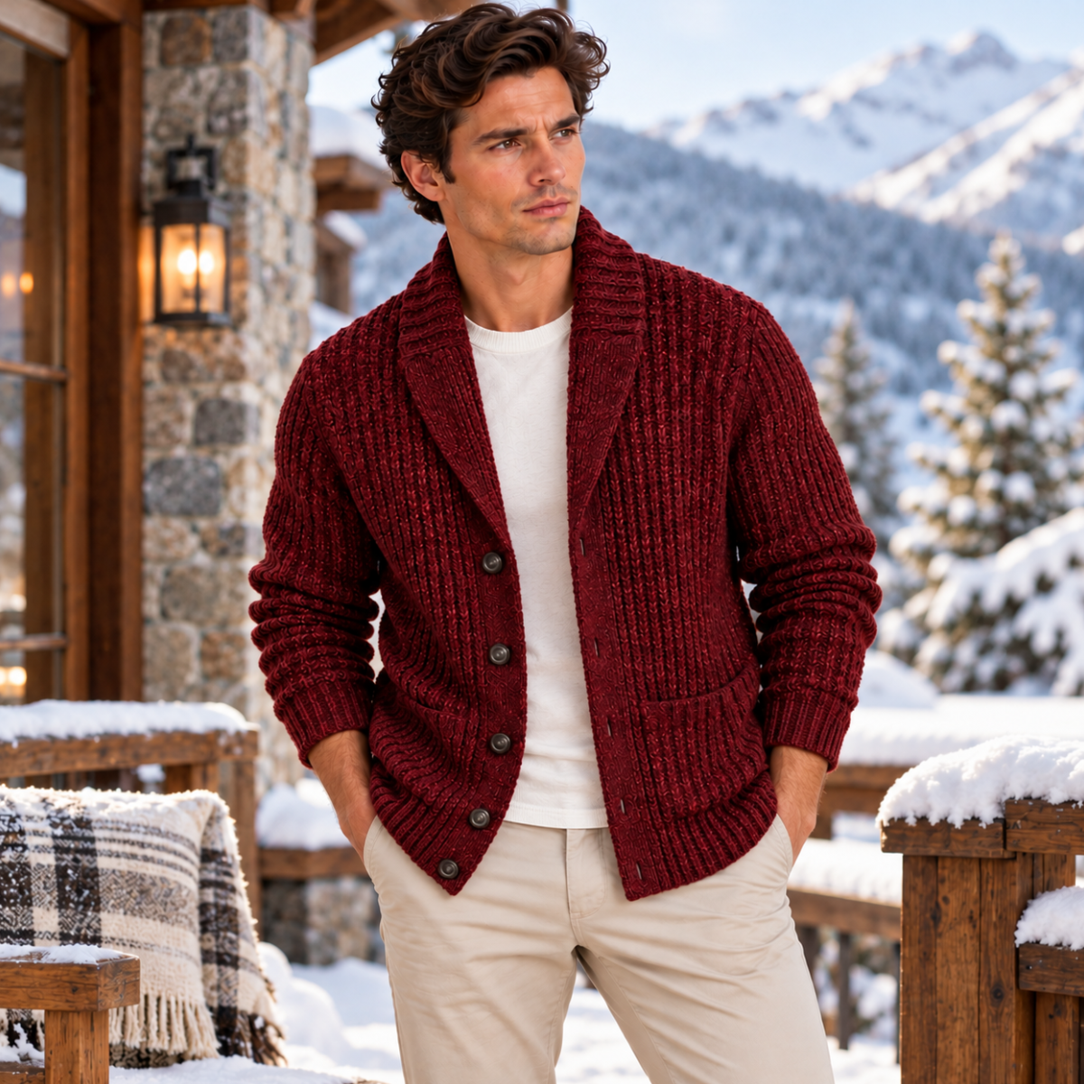 The Montpellier Men’s Chunky Knit Shawl Collar Cardigan