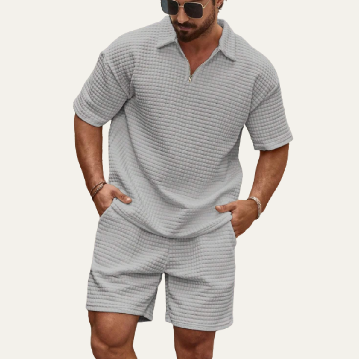The Lane Cove Men’s 2 Piece Summer Textured Short Sleeve Shirt and Shorts Set