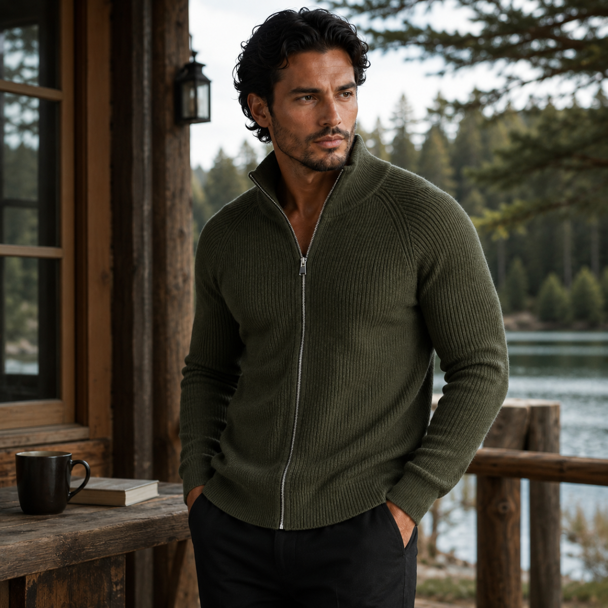 The Richmend Men’s Elegant Merino Wool Zip Up Cardigan