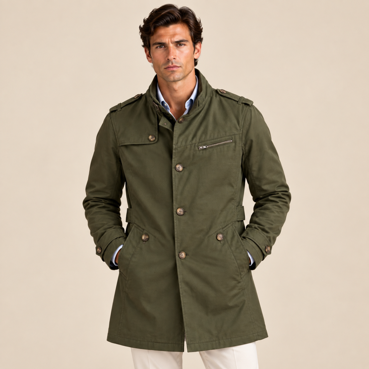 The Brackenridge Men’s Slim Fit Cotton Notched Collar Trench Coat
