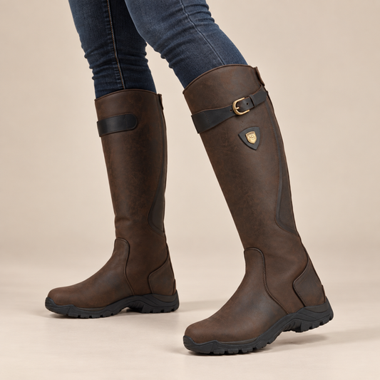 Women’s Knee High Riding Boots – Buckle Low Heel Boots