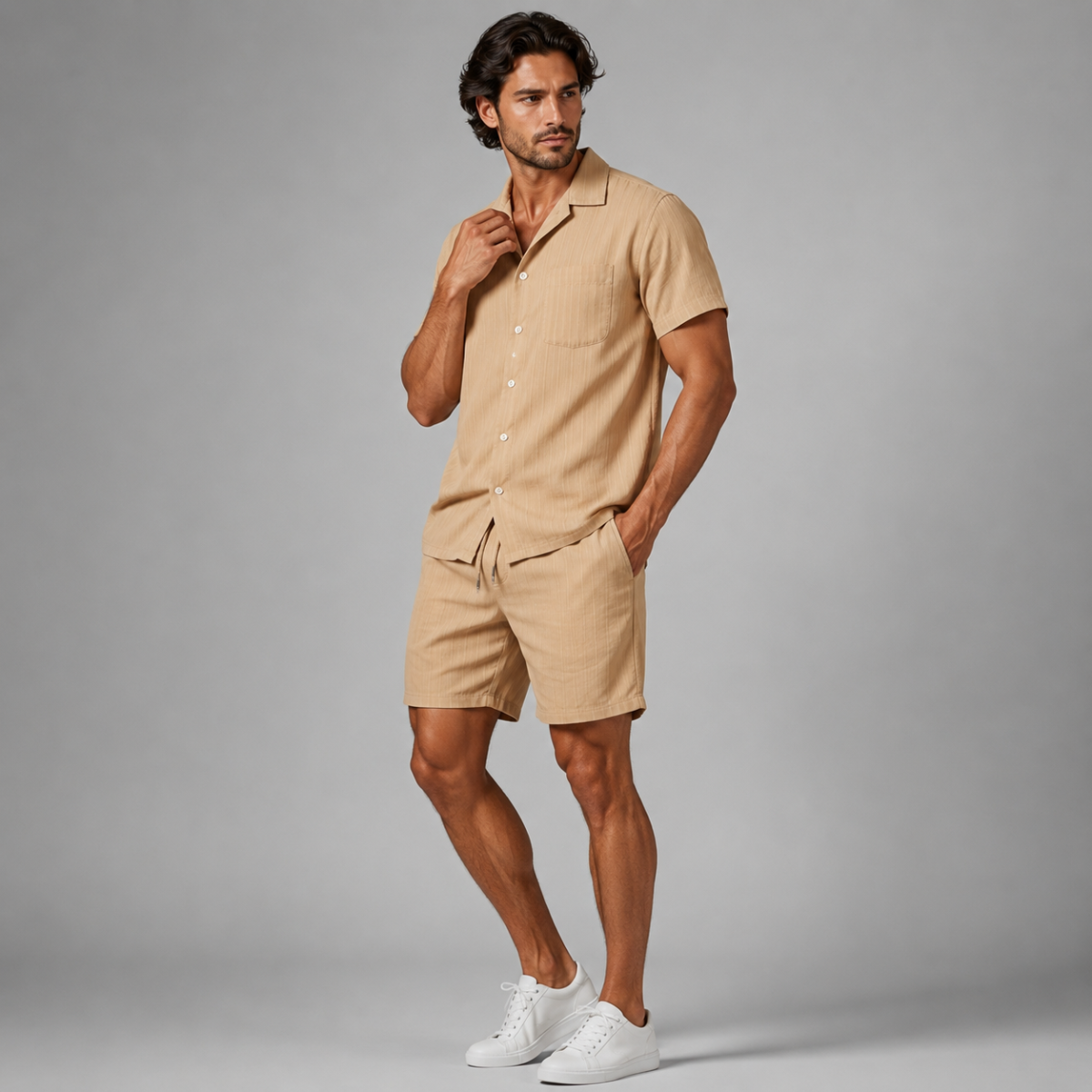 The Cedarfall Men’s Breathable Casual Summer Set – Shirt & Shorts