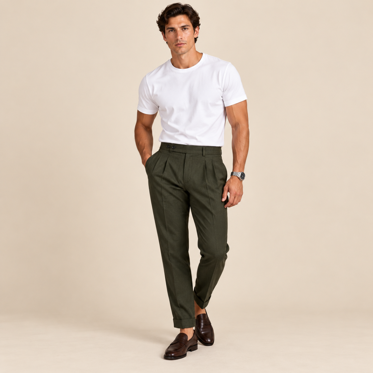 The Brianza Men’s Vintage High Waist Linen Dress Pants