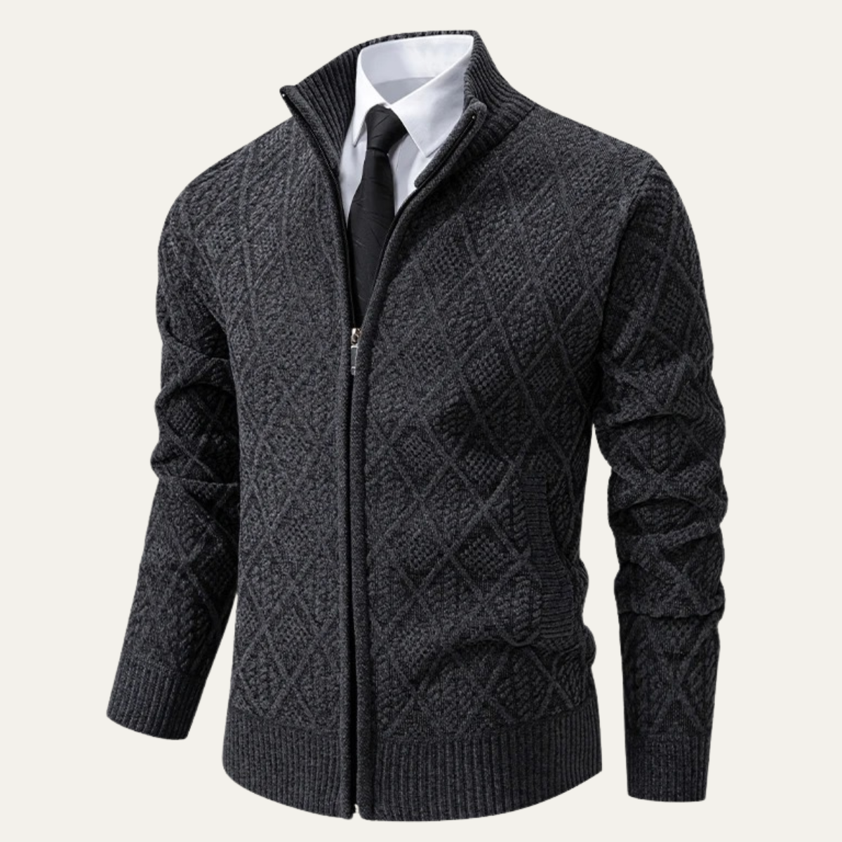 The San Gimignano Men’s Knit Diamond Pattern Zip Jacket with Stand Collar