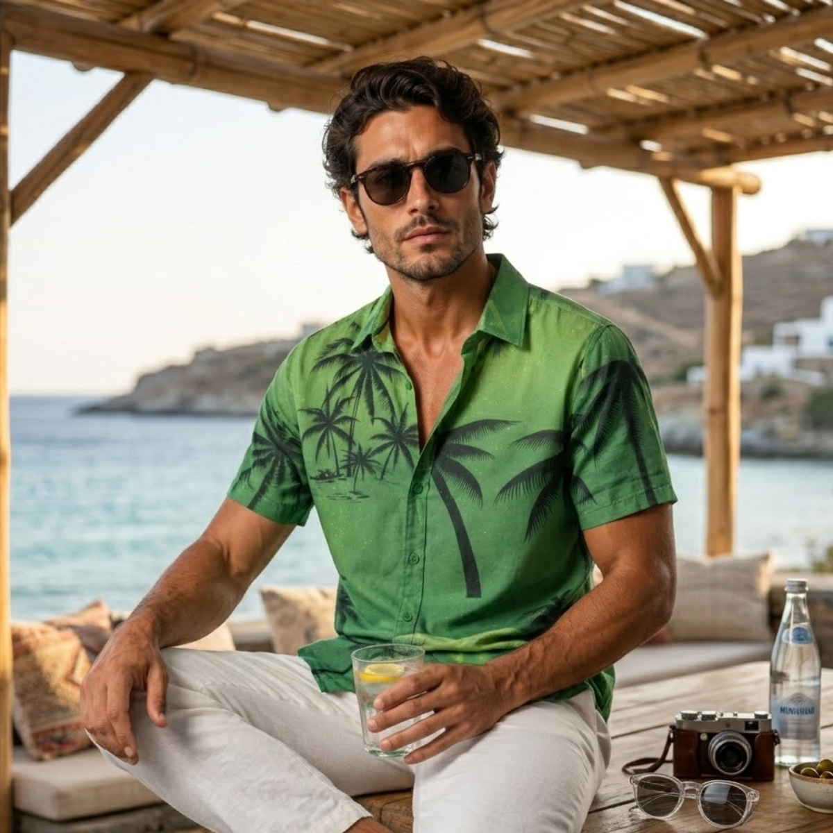 The Brookland Men’s Tropical Coconut Print Hawaiian Casual Shirt