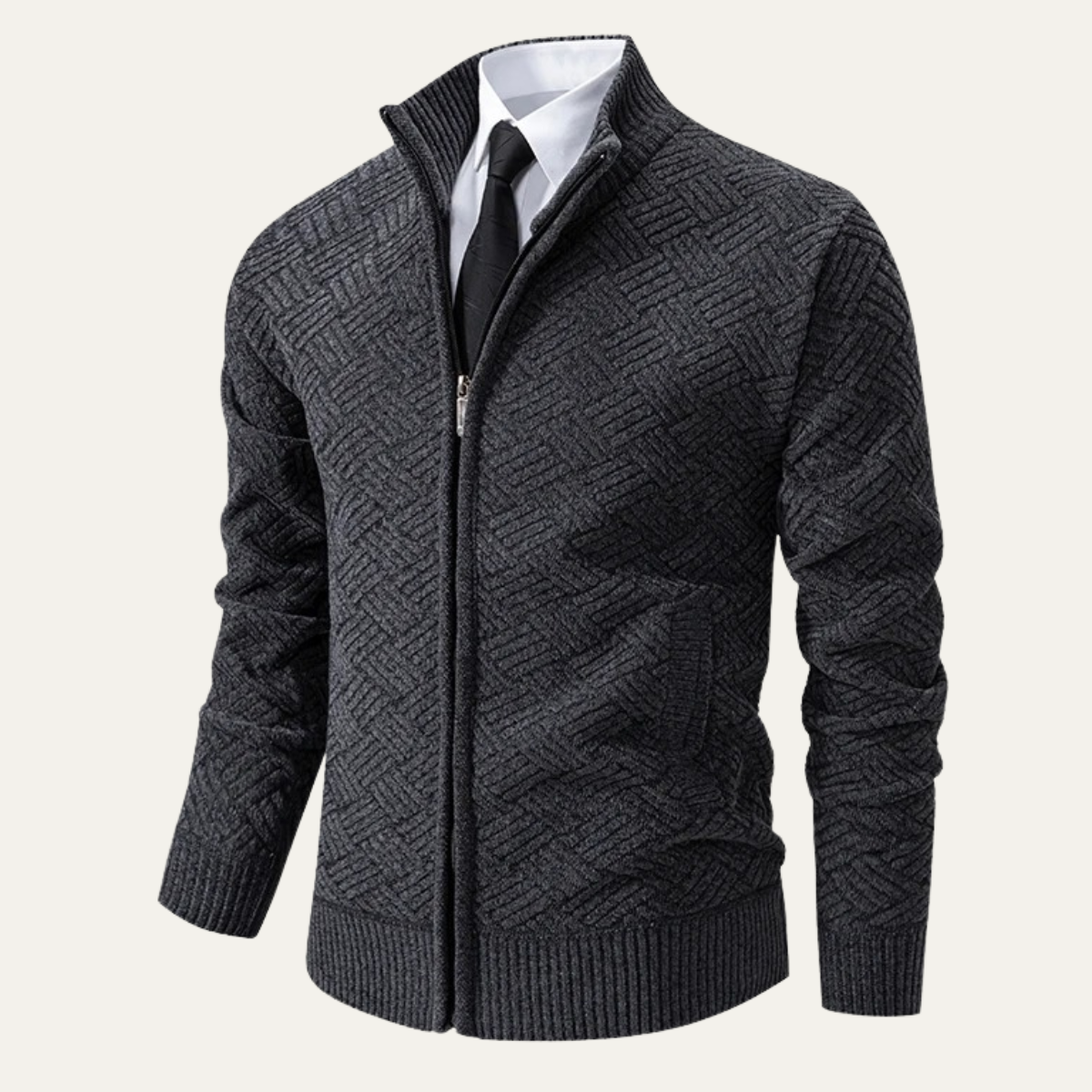 The Volterra Men’s Elegant Knit Diamond Pattern Jacket with Stand Collar