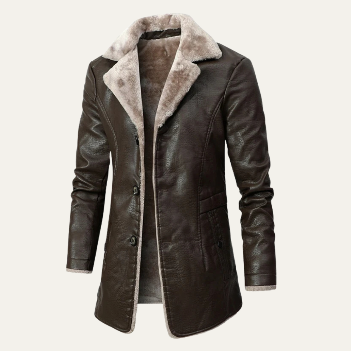 The Montefalco Men’s Button-Up Fur Lined Long Leather Winter Coat