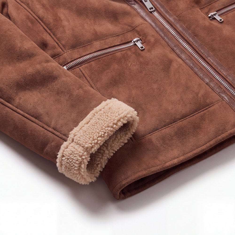 Men's Sherpa Lined Suede Jacket Brown