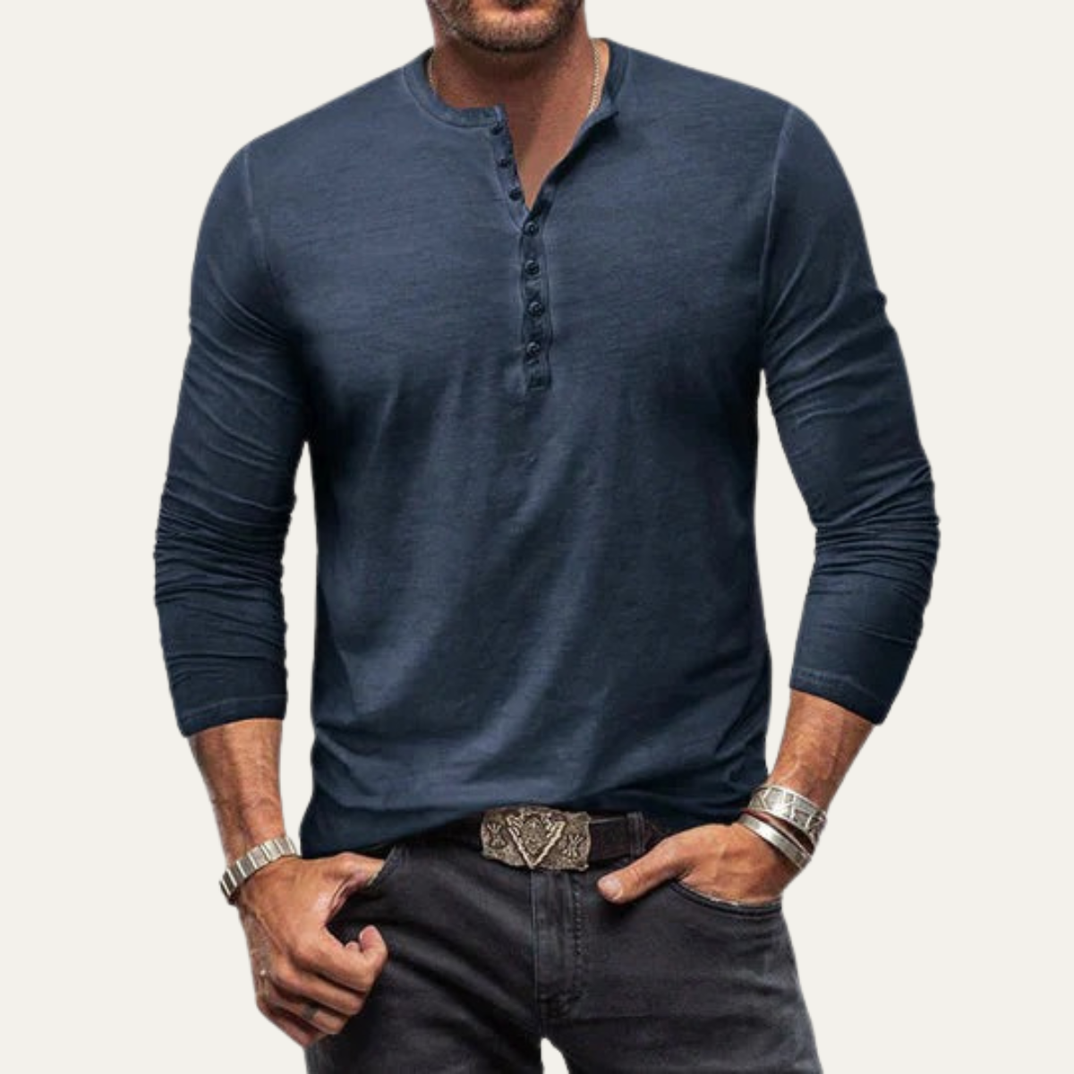 The Sheffield Men's Long Sleeve Henley Shirt - Modern Cotton Top