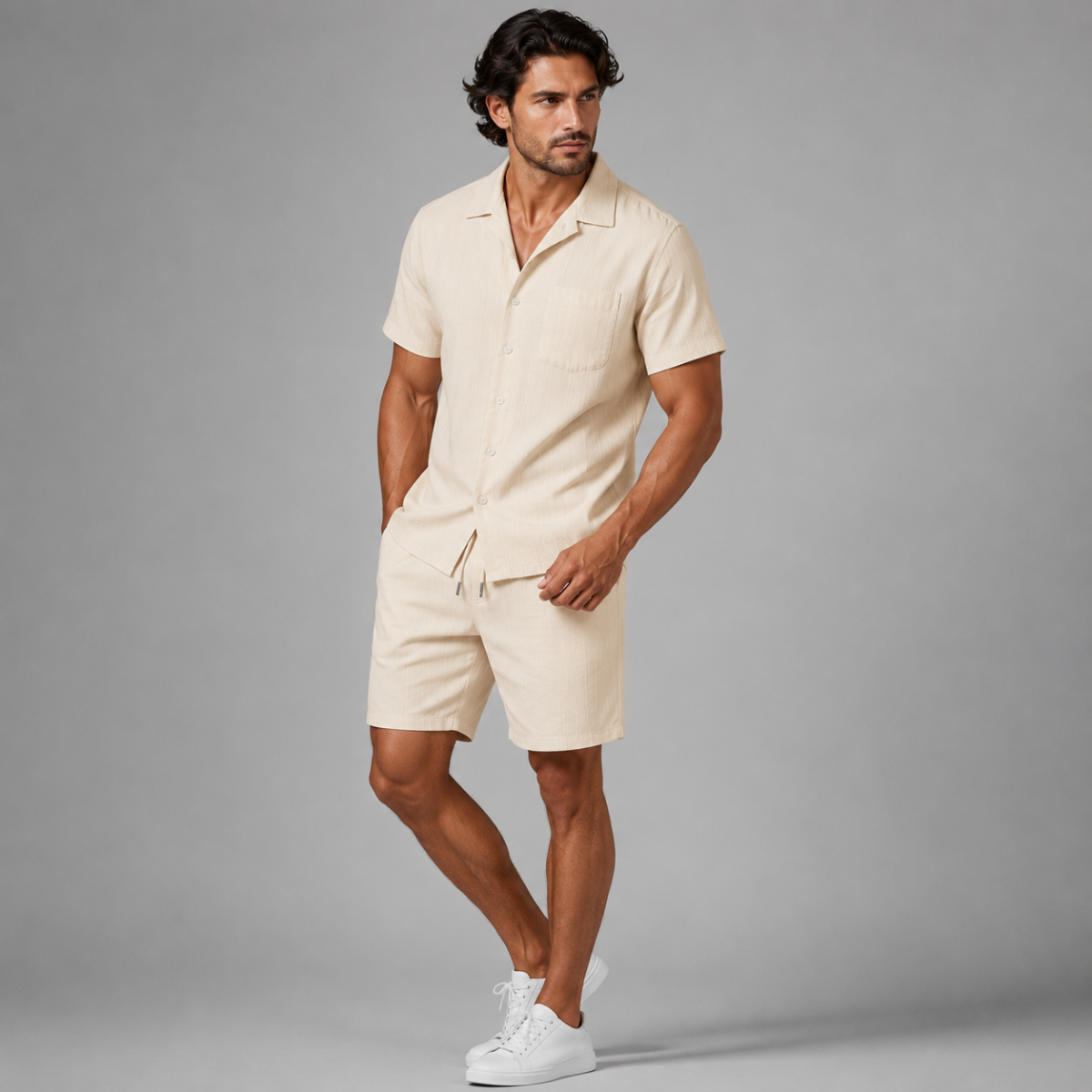 The Cedarfall Men’s Breathable Casual Summer Set – Shirt & Shorts