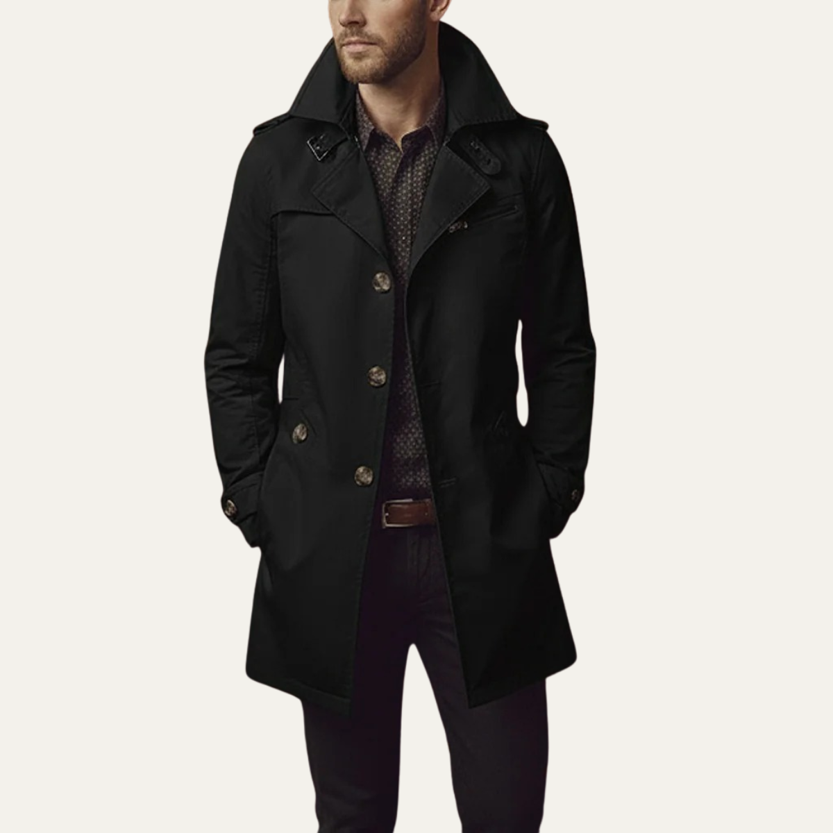 The Brackenridge Men’s Slim Fit Cotton Notched Collar Trench Coat