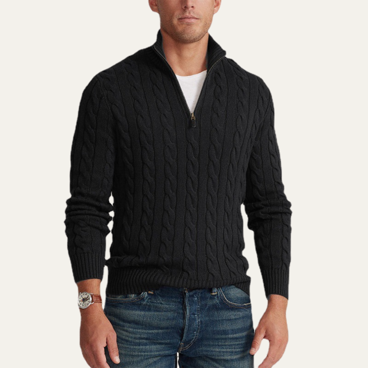 The Woodhall Men’s Premium Knit Cable Pattern Quarter Zip Sweater