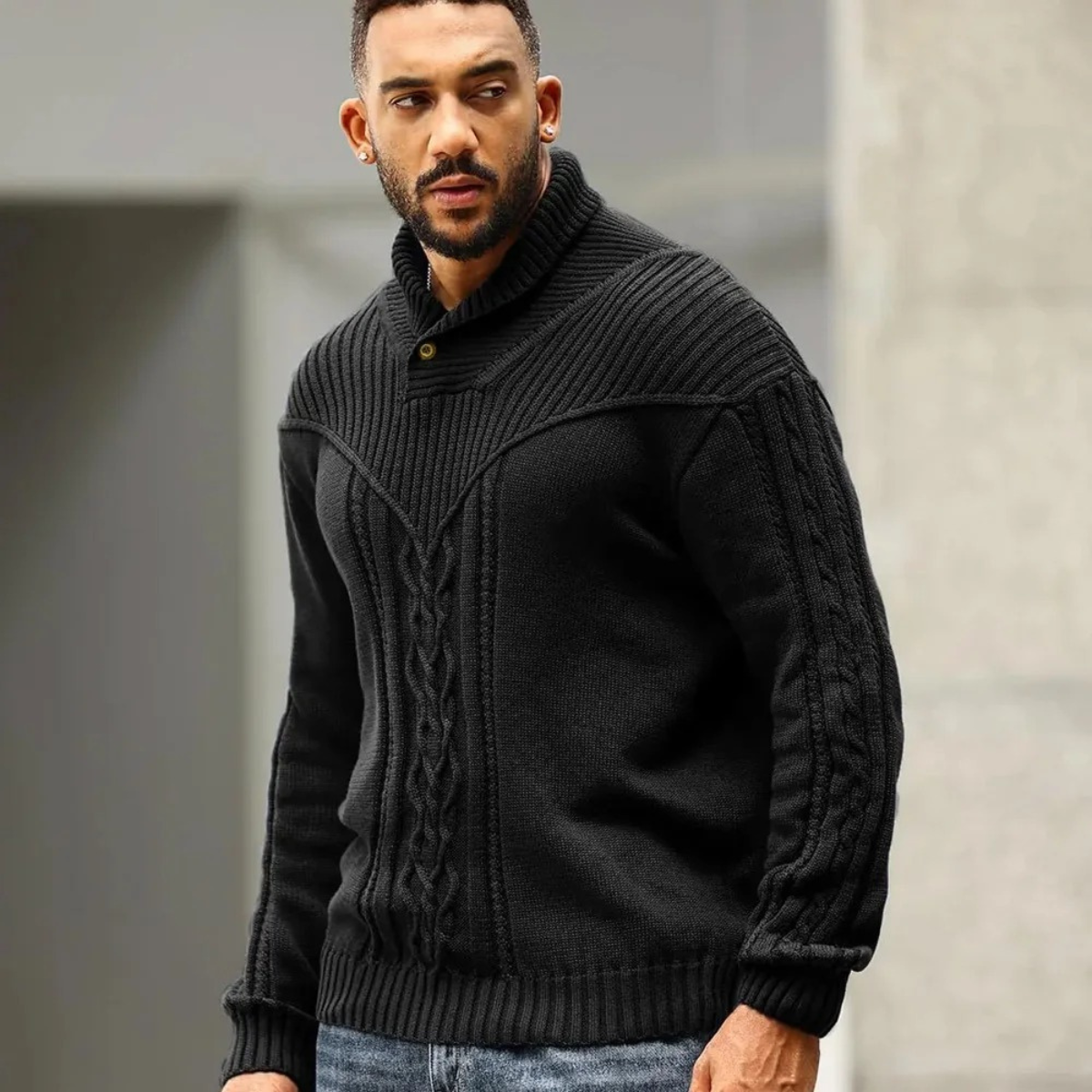 The Stockbridge Men’s Ribbed Knit Button Neck Winter Sweater