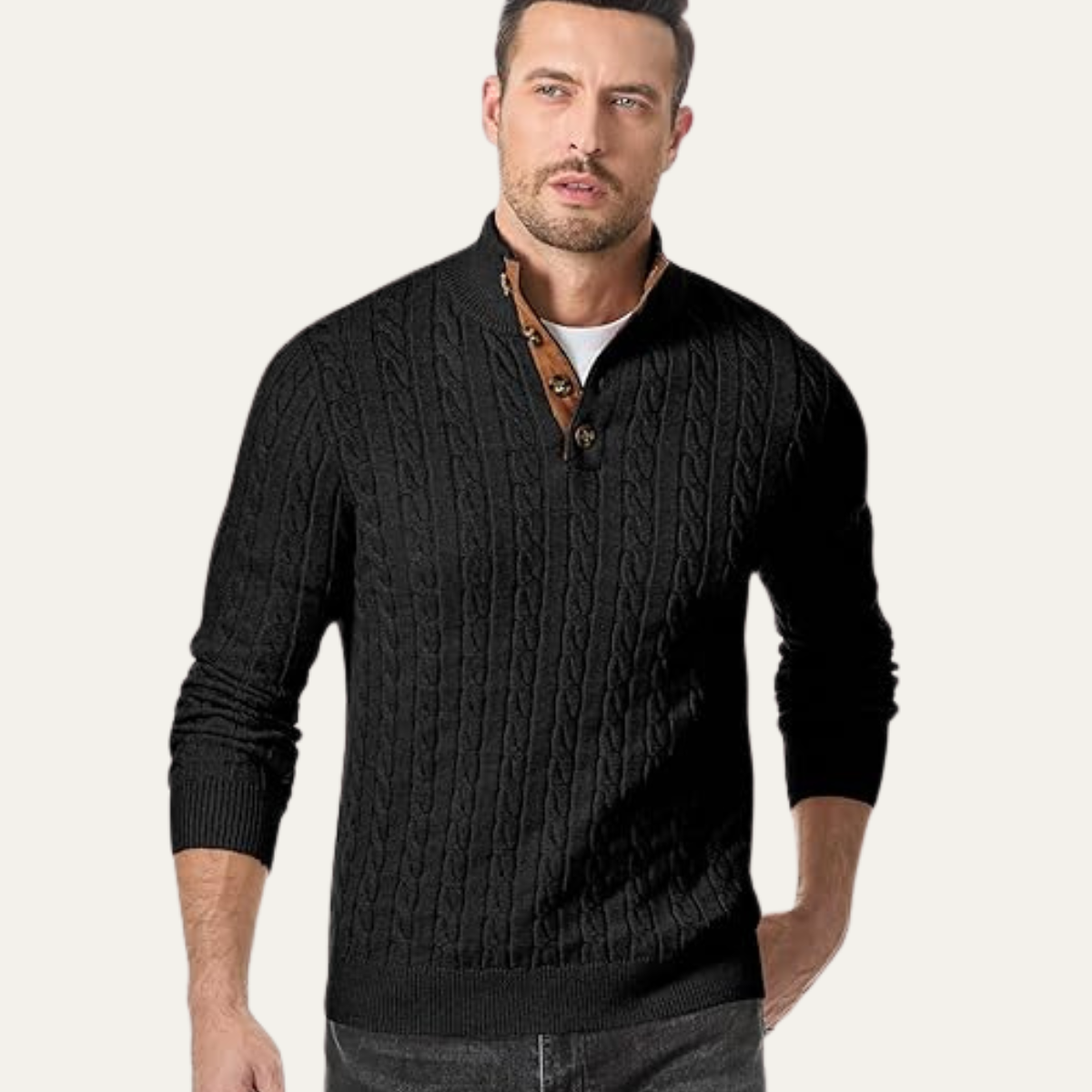 The Stamford Men's Cable Knit Collar Stand Sweater
