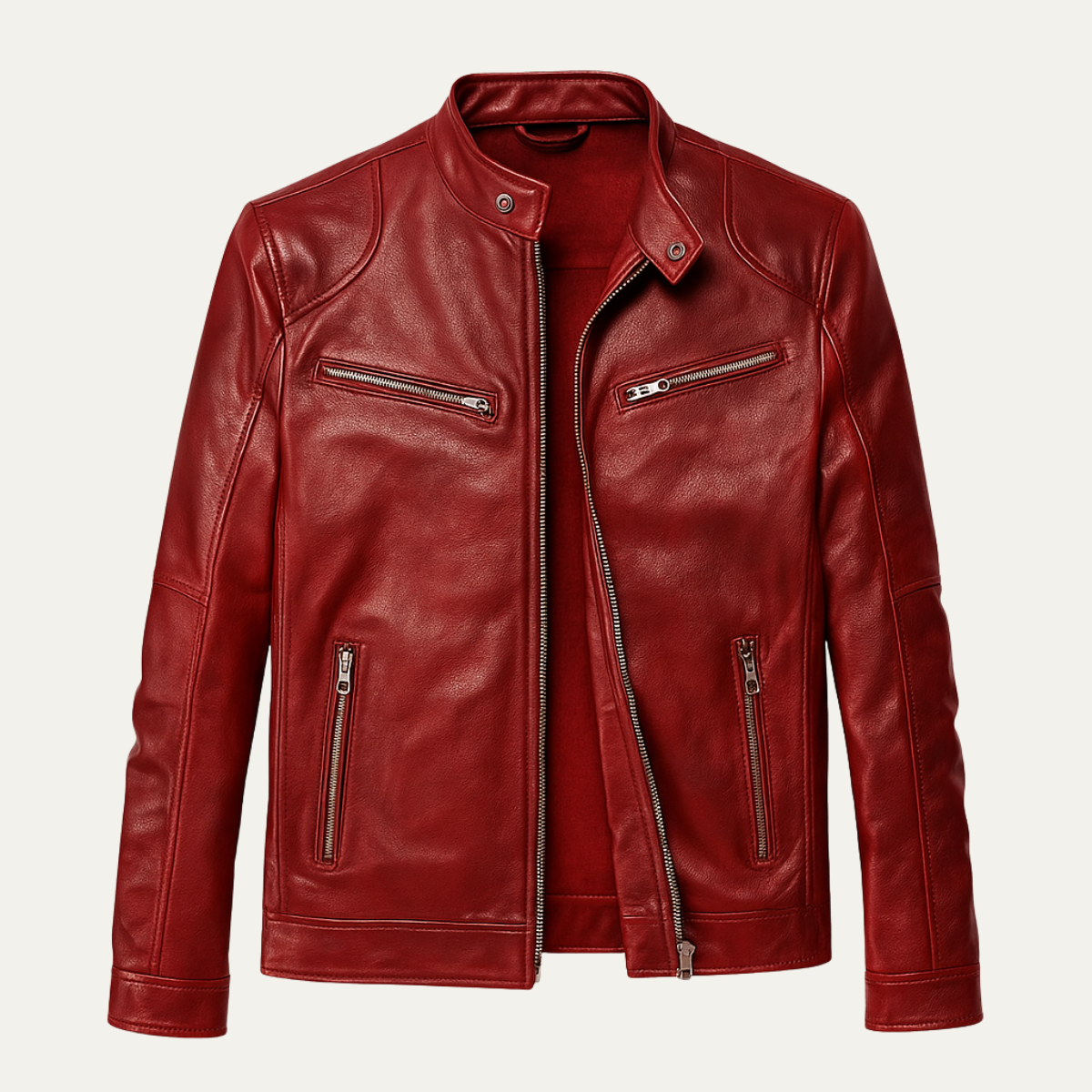Men's Leather Jacket Burgundy Zip Up