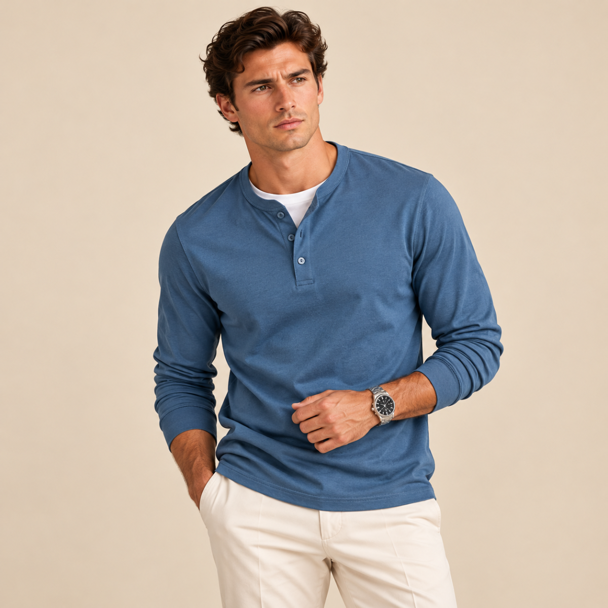 The Venice Men's Casual Button Neck Cotton Tee