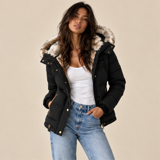 Women's Faux Fur Hooded Winter Jacket – Warm Quilted Puffer Coat