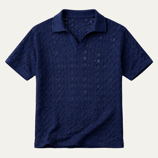The Glenridge Hill Men’s Bohemian Crochet Mesh Linen Shirt – Navy Blue