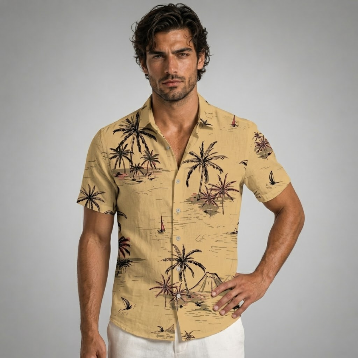 The Willowrun Men’s Classic Tropical Coconut Print Hawaiian Beach Shirt