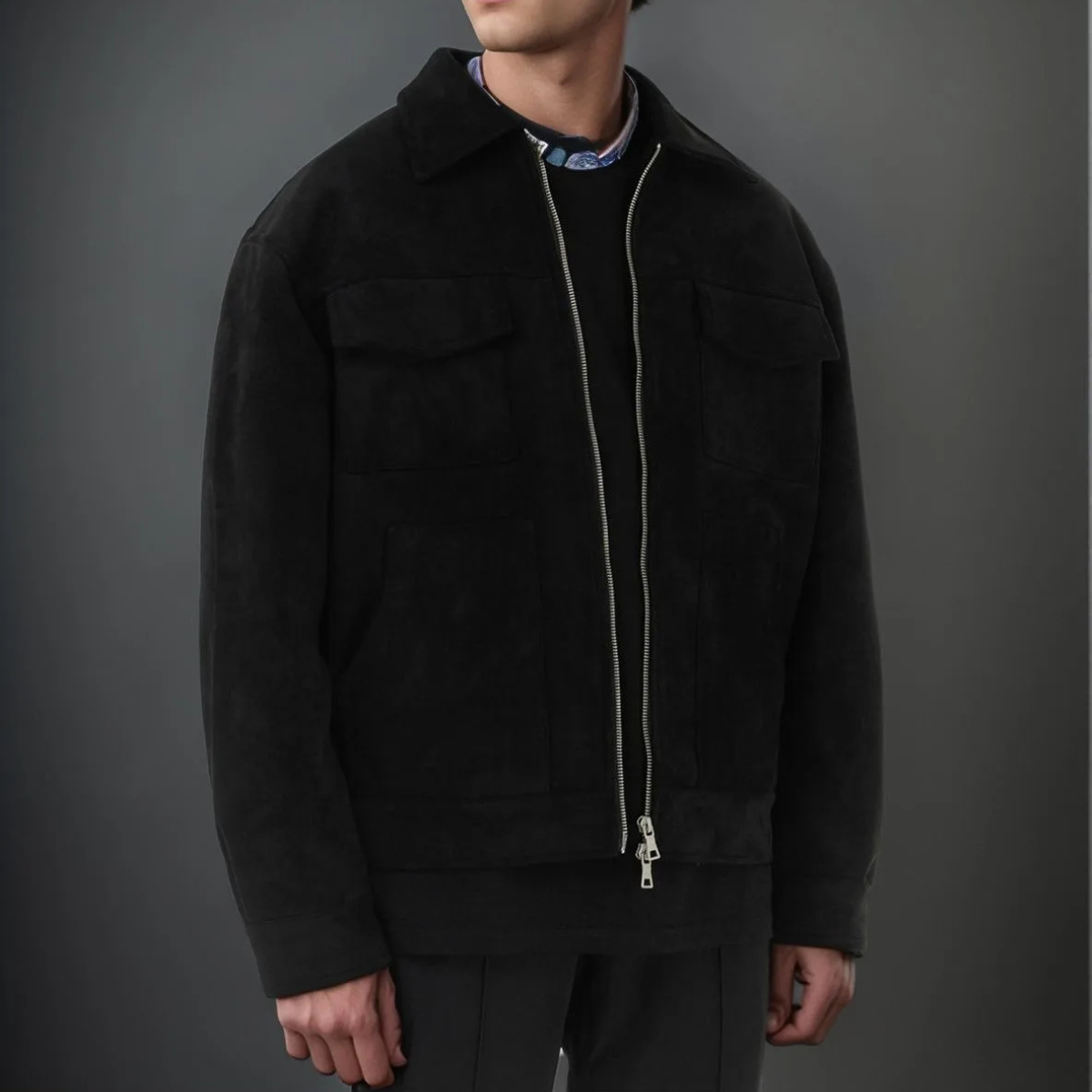 The Willowford Men's Stylish Casual Zip Up Biker Suede Jacket