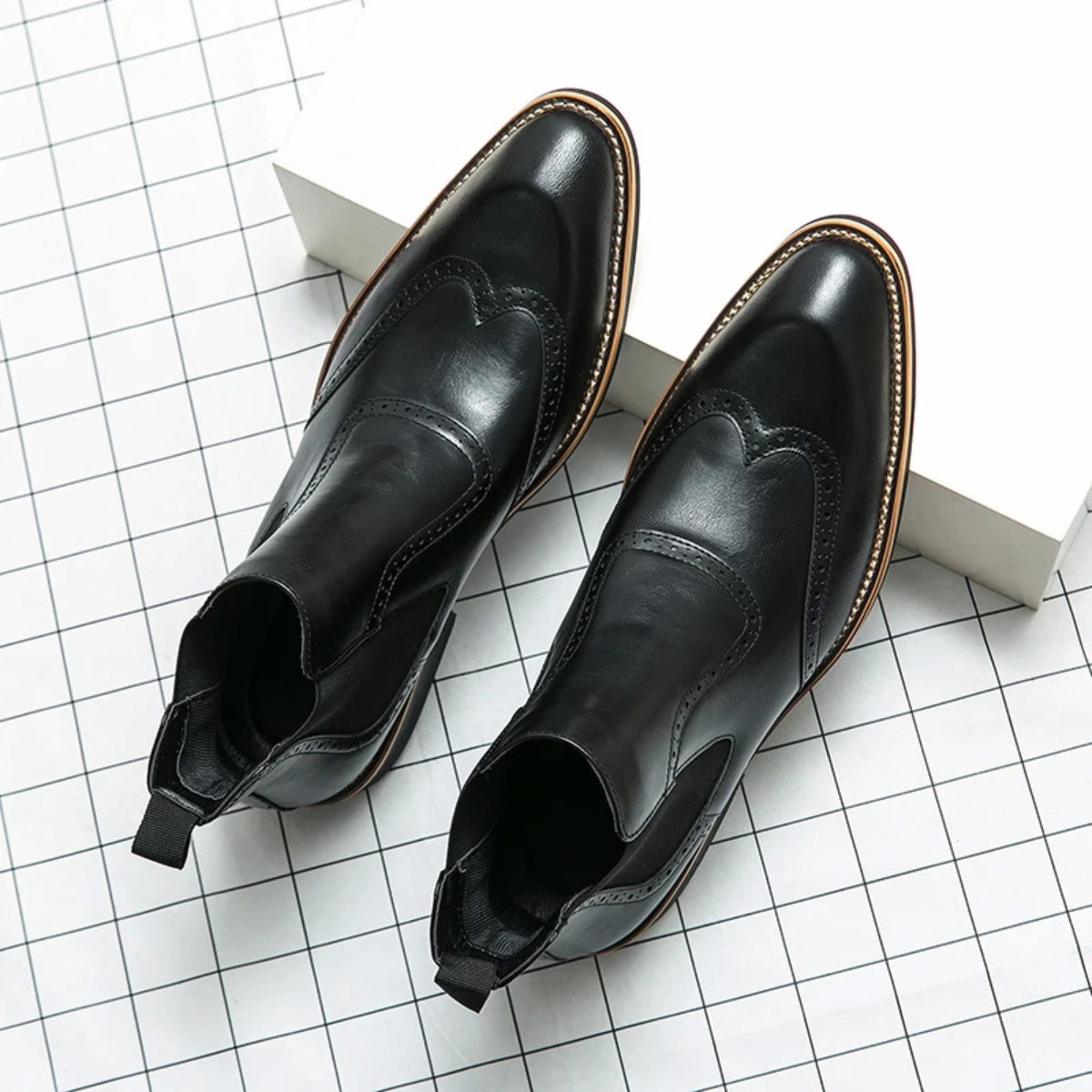 The Gravedona Men’s Leather Brogue Chelsea Dress Boots