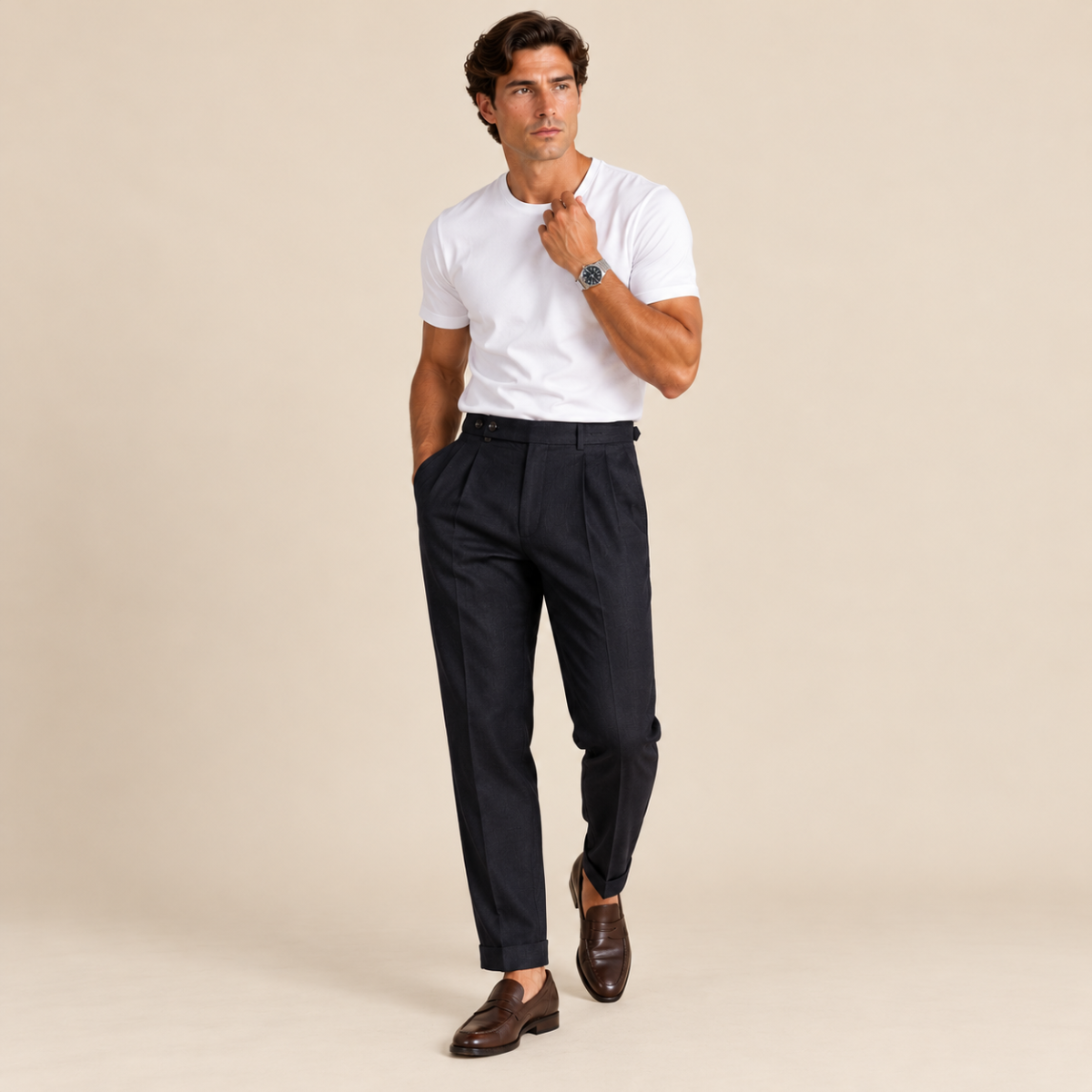 The Brianza Men’s Vintage High Waist Linen Dress Pants