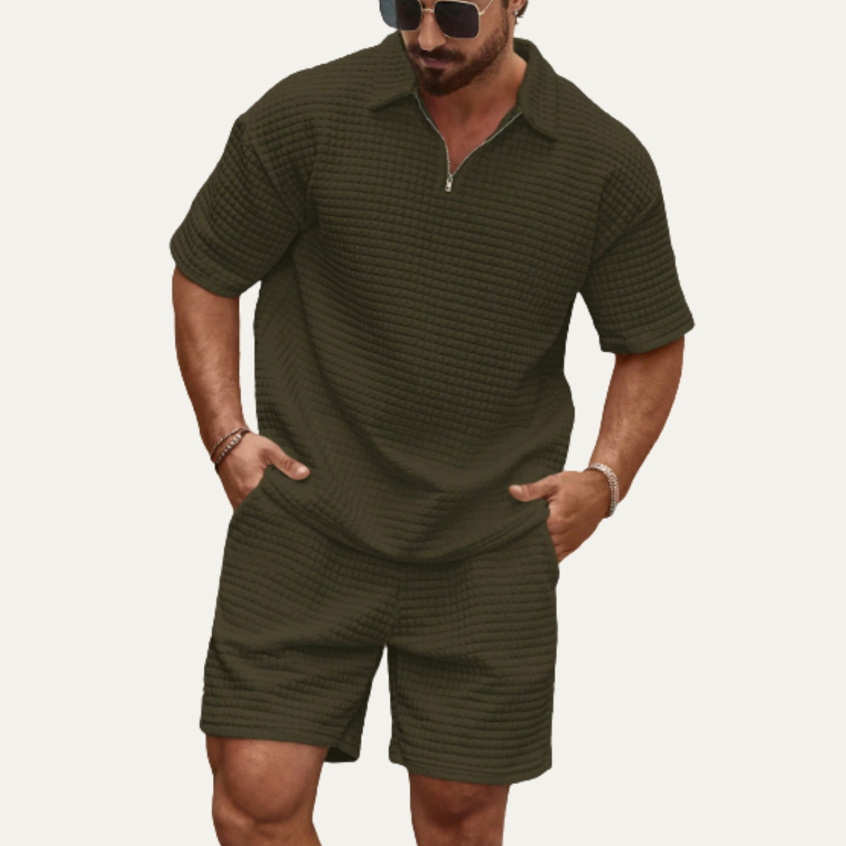 The Lane Cove Men’s 2 Piece Summer Textured Short Sleeve Shirt and Shorts Set
