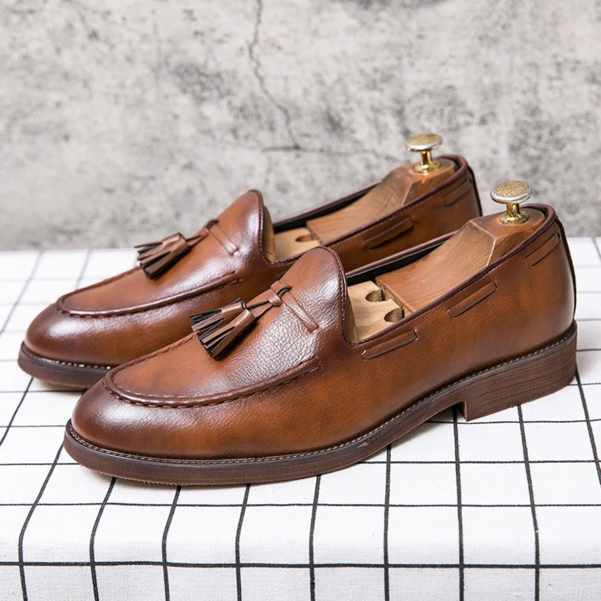 The Hawthorne Park Men’s Pointed Toe Tassel Faux Leather Slip On Loafers