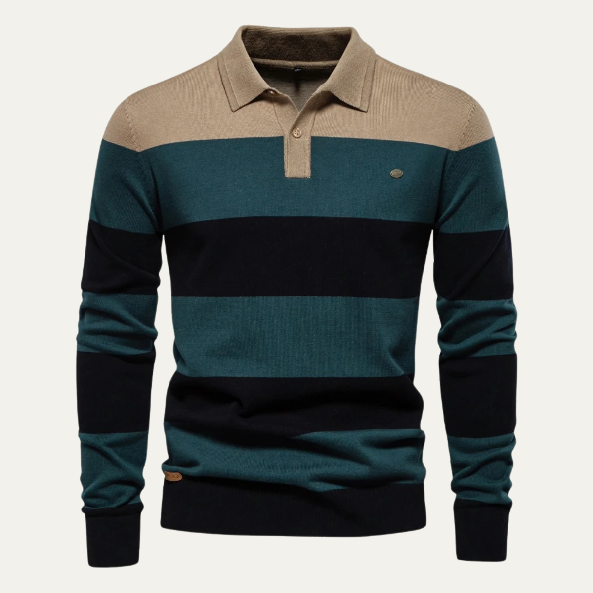 The Latina Men’s Cotton Button Up Striped Knit Polo Sweater