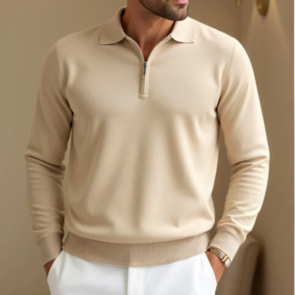 The Whitmore Men’s Modern Quarter Zip Knit Polo Sweater