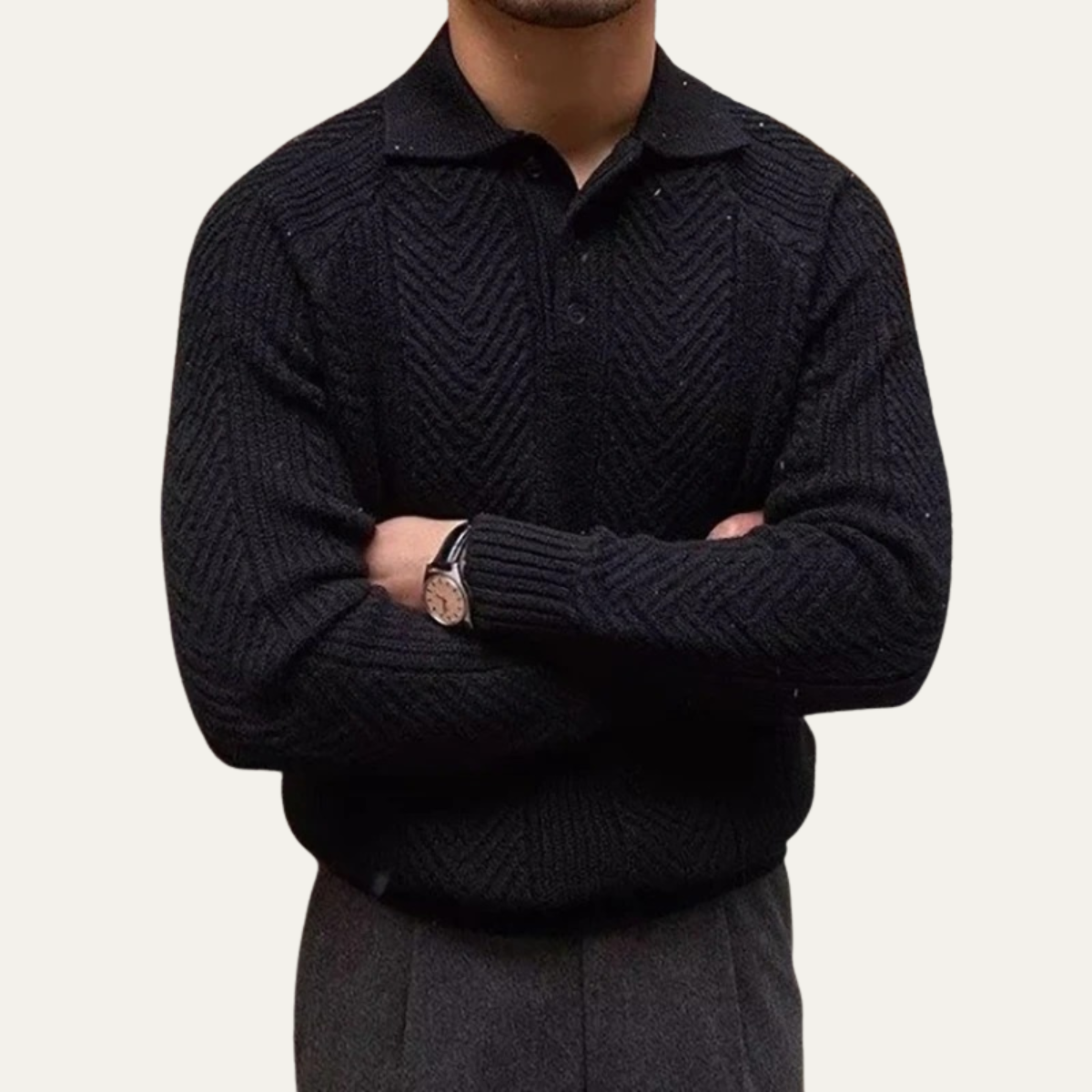 The Cortina Men's Textured Knitted Turn Down Collar Sweater