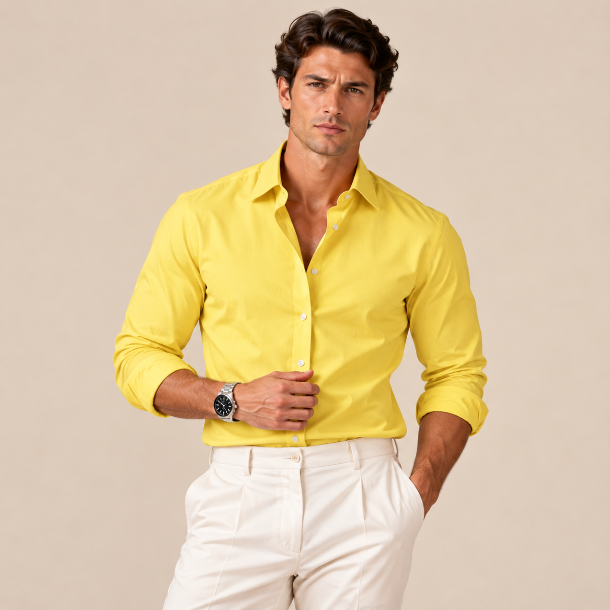 The Lezzeno Men’s Solid Color Stretch Lightweight Shirt