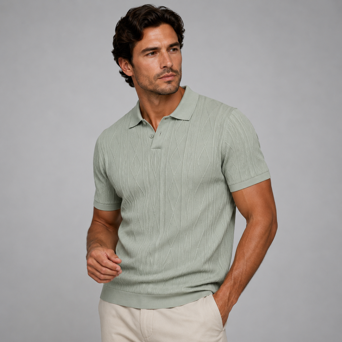 The Ridgebrook Men’s Textured Button Up Casual Polo Shirt