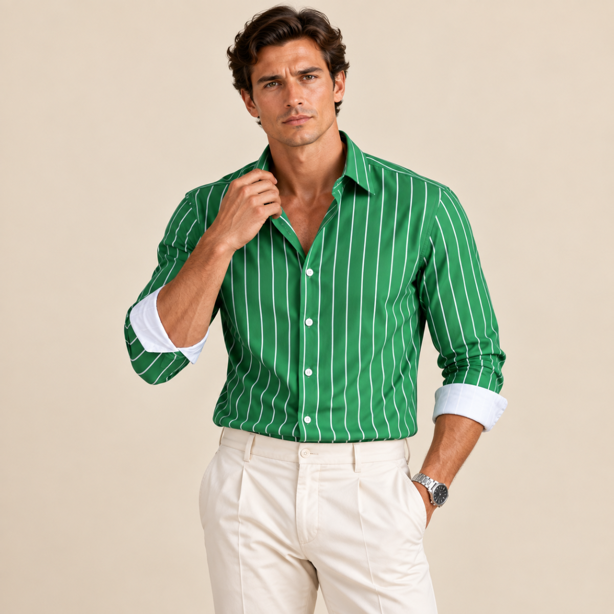 The Bolzano Men’s Trendy Button Down Striped Dress Shirt